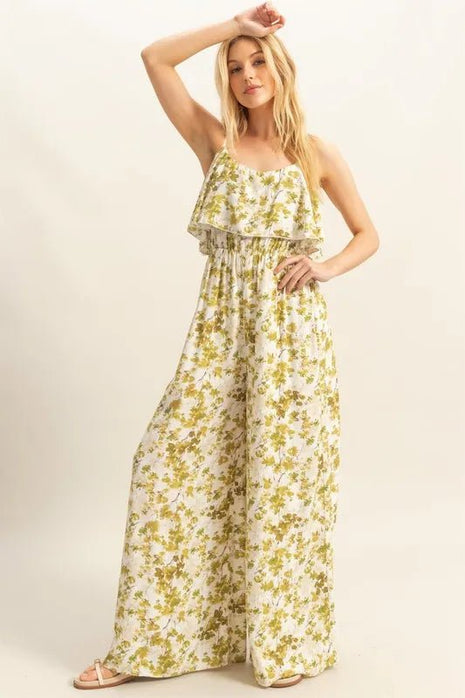HYFVE Floral Print Spaghetti Strap Wide Leg Jumpsuit - MimiStylez