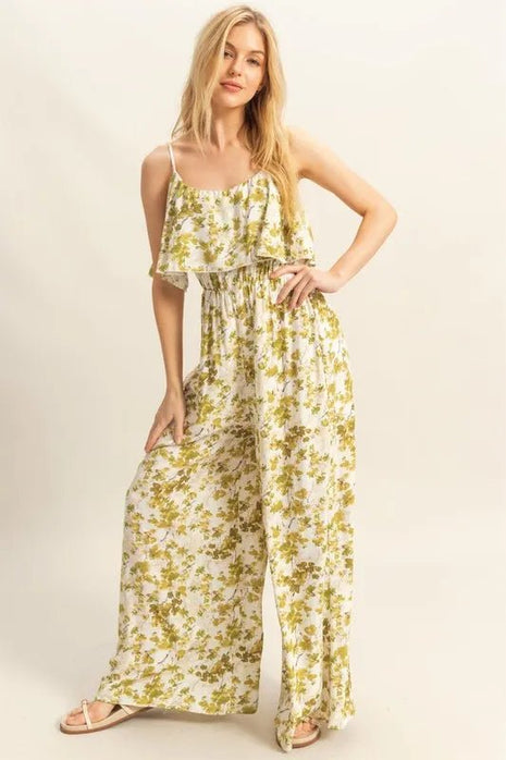 HYFVE Floral Print Spaghetti Strap Wide Leg Jumpsuit - MimiStylez