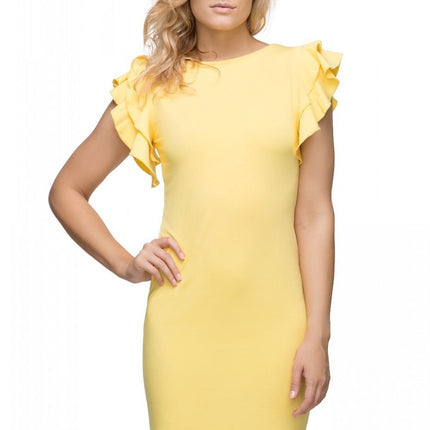 Knitted Dress with Welt Neckline & Statement Frill Sleeve - MimiStylez
