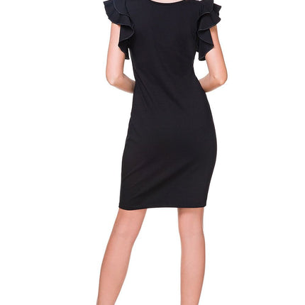 Knitted Dress with Welt Neckline & Statement Frill Sleeve - MimiStylez