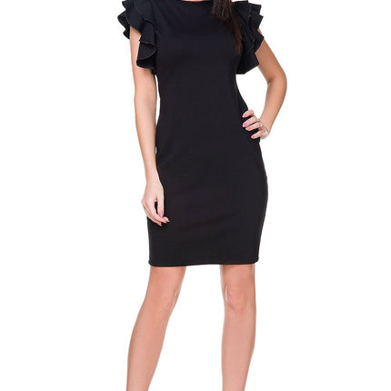 Knitted Dress with Welt Neckline & Statement Frill Sleeve - MimiStylez