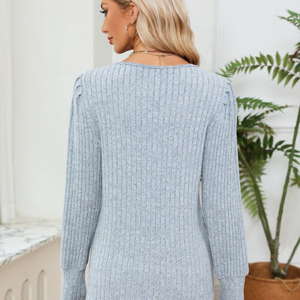 Lace Detail V - Neck Ribbed Blouse - MimiStylez