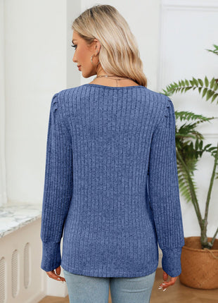 Lace Detail V - Neck Ribbed Blouse - MimiStylez