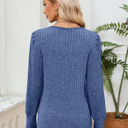 Lace Detail V - Neck Ribbed Blouse - MimiStylez