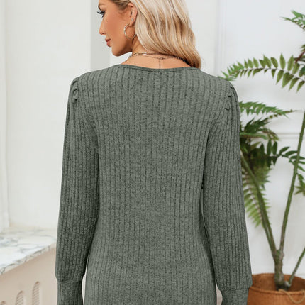 Lace Detail V - Neck Ribbed Blouse - MimiStylez