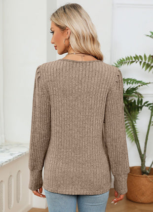 Lace Detail V - Neck Ribbed Blouse - MimiStylez