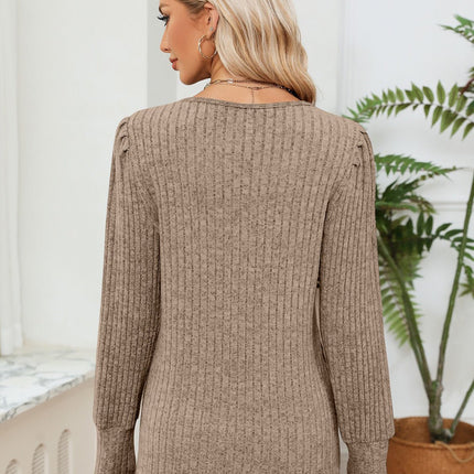 Lace Detail V - Neck Ribbed Blouse - MimiStylez