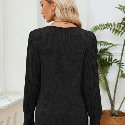 Lace Detail V - Neck Ribbed Blouse - MimiStylez