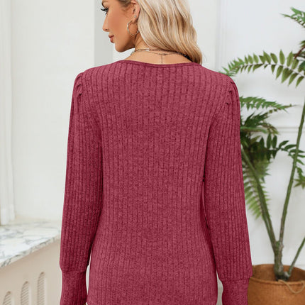 Lace Detail V - Neck Ribbed Blouse - MimiStylez