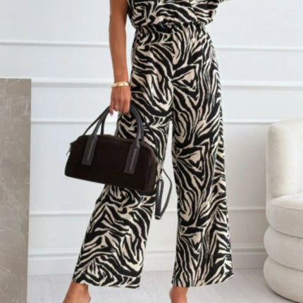 Leopard Print Short Sleeve Wide Leg Jumpsuit - MimiStylez