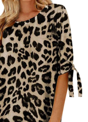 Leopard Round Neck Half Sleeve Dress - MimiStylez