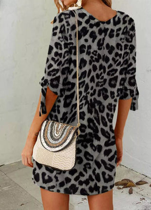 Leopard Round Neck Half Sleeve Dress - MimiStylez