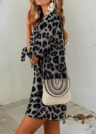 Leopard Round Neck Half Sleeve Dress - MimiStylez