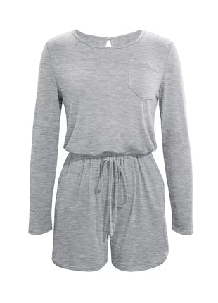 Long Sleeve Drawstring Romper - MimiStylez