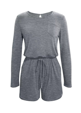 Long Sleeve Drawstring Romper - MimiStylez