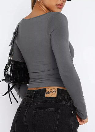 Long Sleeve Sweetheart Neck Crop T-Shirt - MimiStylez