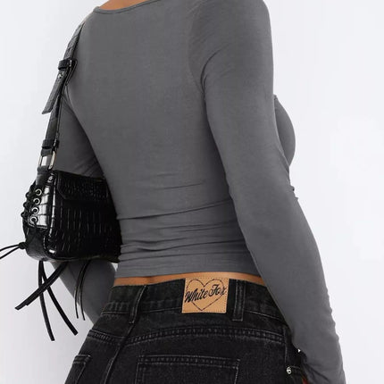 Long Sleeve Sweetheart Neck Crop T-Shirt - MimiStylez