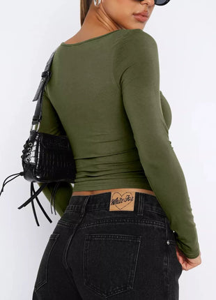 Long Sleeve Sweetheart Neck Crop T-Shirt - MimiStylez