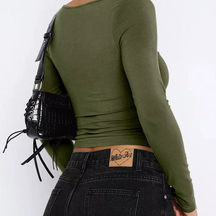 Long Sleeve Sweetheart Neck Crop T-Shirt - MimiStylez