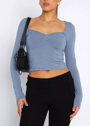 Long Sleeve Sweetheart Neck Crop T-Shirt - MimiStylez