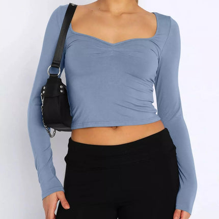 Long Sleeve Sweetheart Neck Crop T-Shirt - MimiStylez