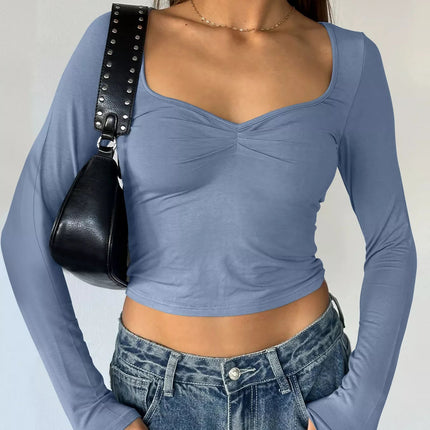 Long Sleeve Sweetheart Neck Crop T-Shirt - MimiStylez