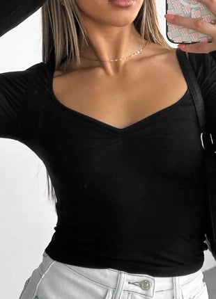 Long Sleeve Sweetheart Neck Crop T-Shirt - MimiStylez