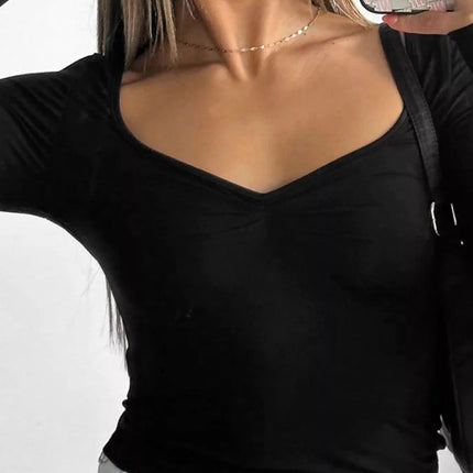 Long Sleeve Sweetheart Neck Crop T-Shirt - MimiStylez