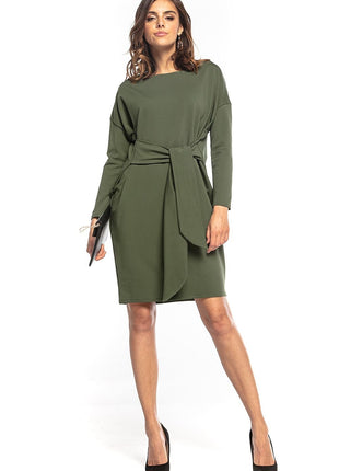 Loose Cotton Knit Midi Dress with Kimono Top & Sewn - In Tie Belt - MimiStylez