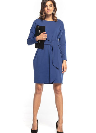 Loose Cotton Knit Midi Dress with Kimono Top & Sewn - In Tie Belt - MimiStylez