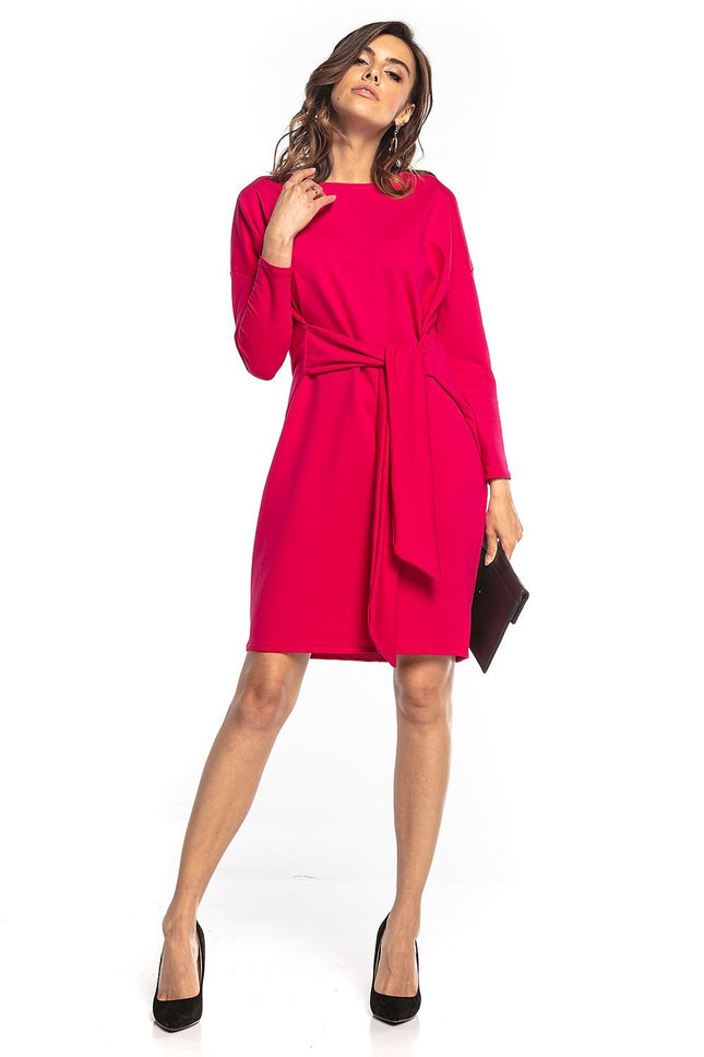 Loose Cotton Knit Midi Dress with Kimono Top & Sewn - In Tie Belt - MimiStylez