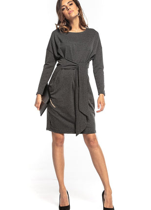 Loose Cotton Knit Midi Dress with Kimono Top & Sewn - In Tie Belt - MimiStylez