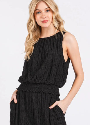 Mittoshop Textured Stretchy Crop Tank and Pants Set - MimiStylez
