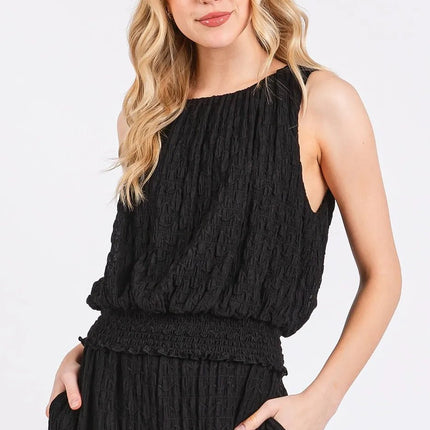 Mittoshop Textured Stretchy Crop Tank and Pants Set - MimiStylez