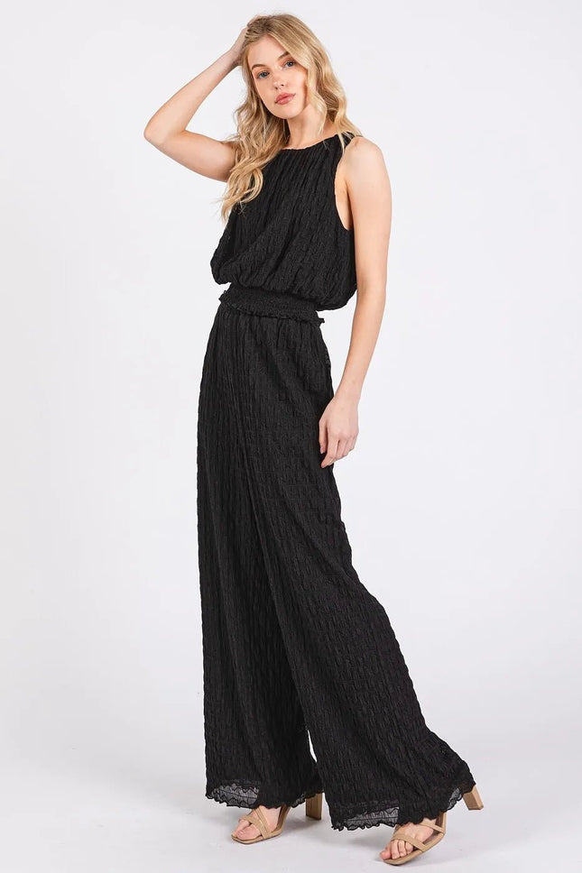 Mittoshop Textured Stretchy Crop Tank and Pants Set - MimiStylez