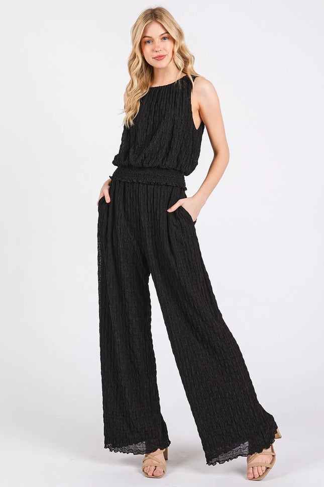 Mittoshop Textured Stretchy Crop Tank and Pants Set - MimiStylez