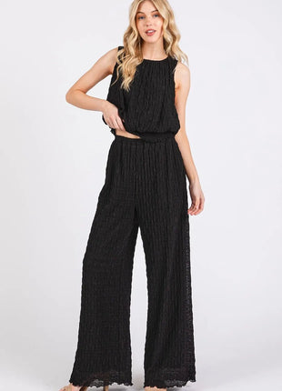 Mittoshop Textured Stretchy Crop Tank and Pants Set - MimiStylez