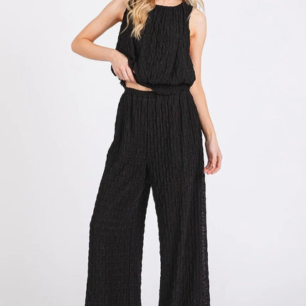 Mittoshop Textured Stretchy Crop Tank and Pants Set - MimiStylez