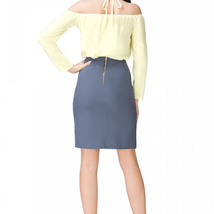 Off - Shoulder Blouse with Neck Tie & 3/4 Sleeves - MimiStylez