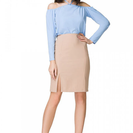 Off - Shoulder Blouse with Neck Tie & 3/4 Sleeves - MimiStylez