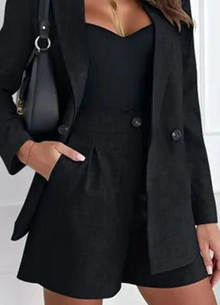 One Button Lapel Collar Blazer and Shorts Set - MimiStylez