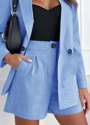 One Button Lapel Collar Blazer and Shorts Set - MimiStylez