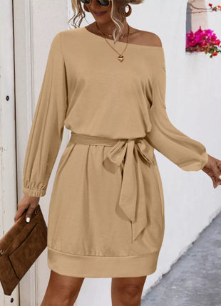 One Shoulder Tie Waist Dress - MimiStylez