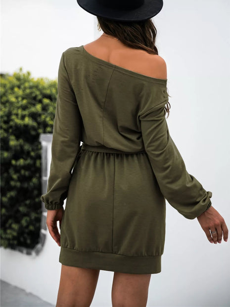 One Shoulder Tie Waist Dress - MimiStylez