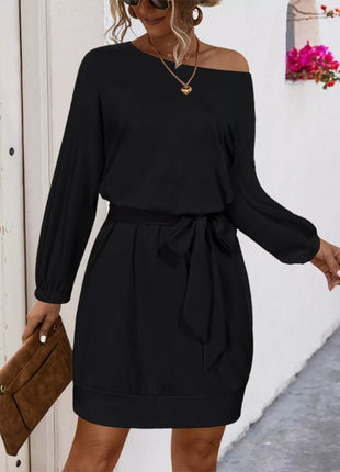 One Shoulder Tie Waist Dress - MimiStylez