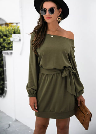 One Shoulder Tie Waist Dress - MimiStylez