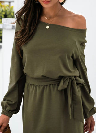 One Shoulder Tie Waist Dress - MimiStylez