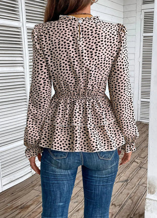 Perfee Printed Round Neck Smocked Flounce Sleeve T-Shirt - MimiStylez