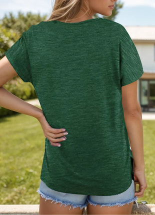 Pocketed Heathered V - Neck Short Sleeve T-Shirt - MimiStylez