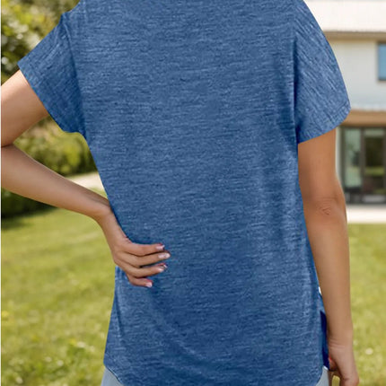 Pocketed Heathered V - Neck Short Sleeve T-Shirt - MimiStylez